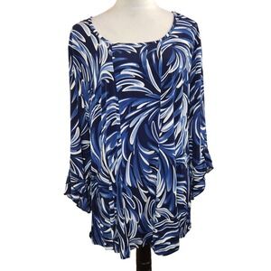 Sami‎ & Jo Navy Blue White Abstract Print Tunic Top Womens Plus Size 2X Artsy